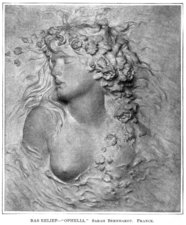 Bas Relief—"Ophelia."  Sarah Bernhardt.  France.