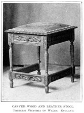 Carved Wood and Leather Stool.  Princess Victoria of Wales.  England.
