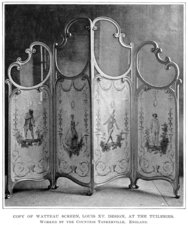 Copy of Watteau Screen, Louis XV Design, at the Tuileries.  Worked by the Countess Tankerville.  England.