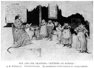 Pen and Ink Drawing—"Kittens at School."i  A. R. Wheelan.  United States.  By permission of the Century Co.  (Copyrighted.)