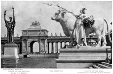 The Peristyle.  Statue of the Republic by Mr. D. C. French.  Statue of the Bull by Messrs. E. C. Potter and D. C. French.