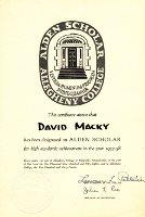 David Wallace Macky, Alden Scholar, 1957-58