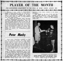 Peter Wallace Macky, Player of the Month, August 1953