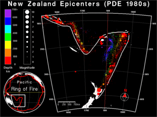 Earthquake activity near New Zealand, 1980s
