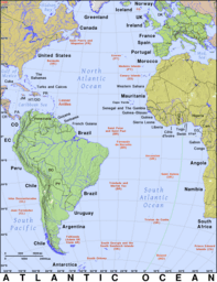 Free, public domain map of Atlantic Ocean