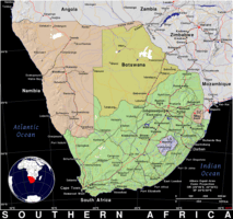 Free, public domain map of Southern Africa