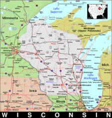 Free, Public Domain map of Wisconsin