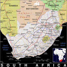 Free, public domain map of South Africa