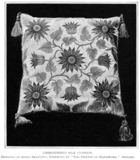 Embroidered Silk Cushion.  Designed by Agnes Branting; Exhibited by "The Friends of Handiwork."  Sweden.