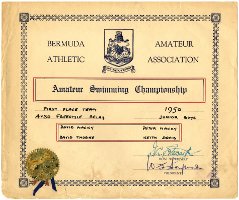 Bermuda Amateur Athletic Association, Swimming Championship Certificate, 1950