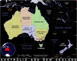 Free, public domain map of Australia and New Zealand