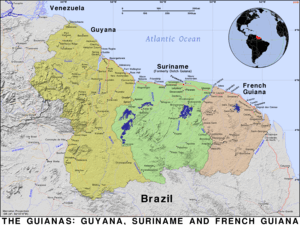 Free, public domain map of The Guianas