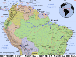 Free, public domain map of Northern South America