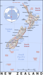 Free, public domain map of New Zealand
