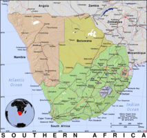 Free, public domain map of Southern Africa
