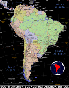 Free, public domain map of South America