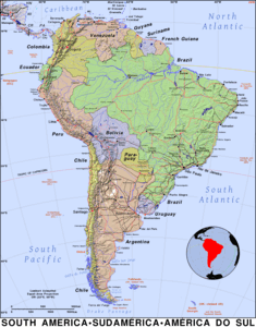 Free, public domain map of South America