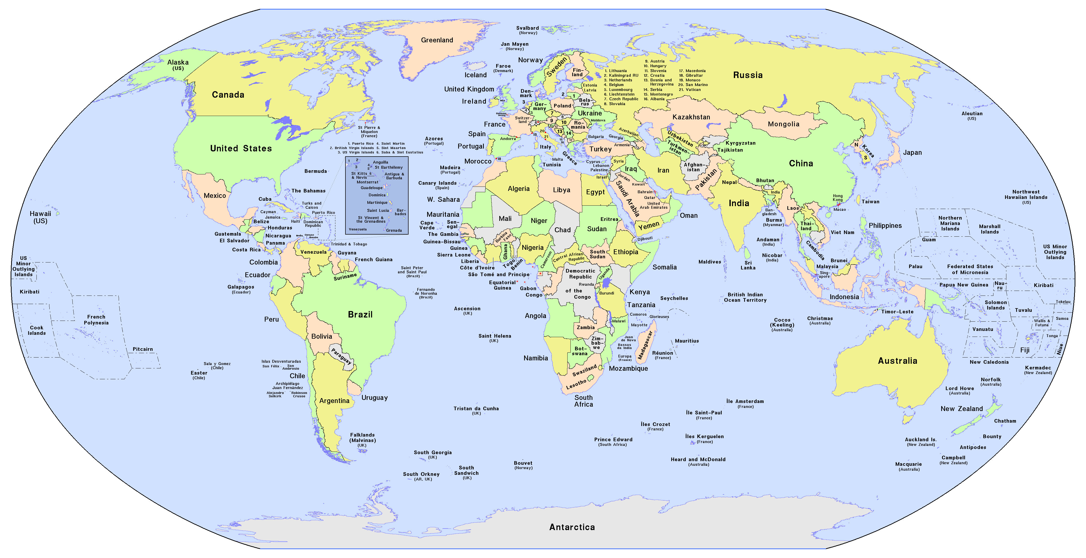 globe map of the world with labels